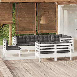 vidaXL Salon de jardin 8 pcs avec coussins blanc bois de pin massif