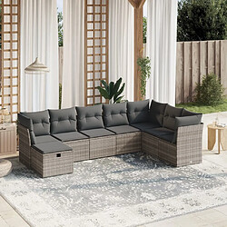 vidaXL Salon de jardin 8 pcs avec coussins gris clair résine tressée