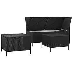 Avis vidaXL Salon de jardin 3 pcs avec coussins Noir Résine tressée