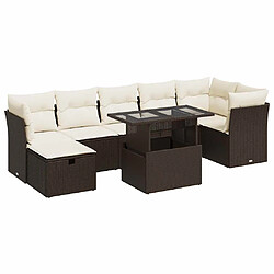 vidaXL Salon de jardin 8 pcs avec coussins marron résine tressée