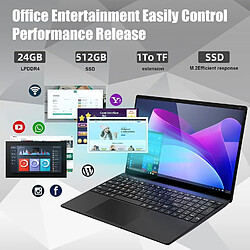 Avis VANWIN PC Portable 15,6 Pouces Windows 11 Pro Intel Celeron N5095 24Go RAM+512Go SSD(jusqu'à 3,4 GHz) Ordinateur Portable avec IPS 1920*1080 Rotation 170° Type-C Bluetooth5.0-Noir