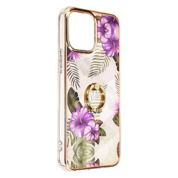 Avizar Coque iPhone 11 Pro Bi-matière avec Bague de Maintien Motif Fleurs Violet