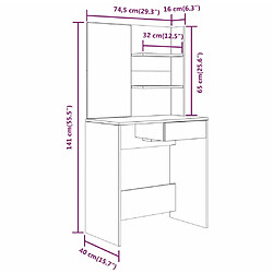 vidaXL Coiffeuse avec miroir Blanc brillant 74,5x40x141 cm pas cher