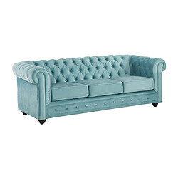 Avis Vente-Unique Canapé 3 places CHESTERFIELD - Velours bleu pastel