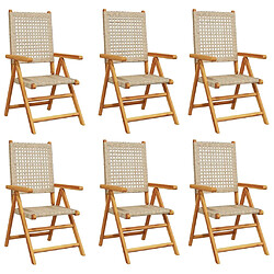 vidaXL Chaises inclinables de jardin lot de 6 beige rotin bois massif