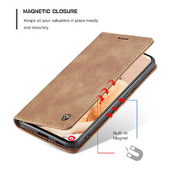 Caseme Etui en PU Aspiration automatique de conception simple marron pour votre Samsung Galaxy S21 FE