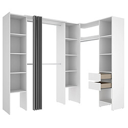 Pegane Kit armoire dressing d'angle extensible en bois mélaminé coloris blanc - Longueur 164-234 x Profondeur 141 x Hauteur 205 cm 