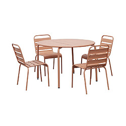 Mes Ensemble table de jardin 110 cm + 4 chaises en métal terracotta - BACA