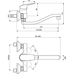 Ideal Standard ceraflex b5128aa Mitigeur monocommande à mural pour évier