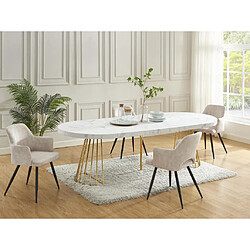 Vente-Unique Table à manger extensible 2 à 12 personnes en MDF et acier - Effet marbre blanc et doré - FIRELA