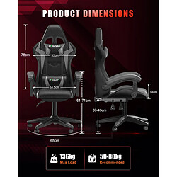 RATTANTREE Chaise gaming avec led, chaises de gamer, fauteuil gaming led, fauteuil gamer, Dossier Hauteur Réglable, Fauteuil Gaming LED avec Lombaire&Appui-Tête Appui, Noir Gris