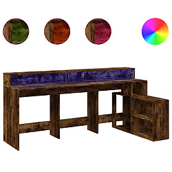 Helloshop26 Bureau table poste de travail meuble d'ordinateur informatique étude et lumières LED chêne fumé 200 x 104 x 91cm bois ingénierie brun 02_0023787