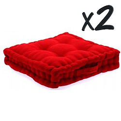 Pegane Lot de 2 Coussins de sol en coton bordeaux, 40 x 40 x H8 cm 