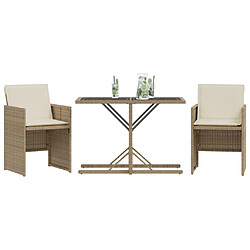 Avis Maison Chic Ensemble de bistro 3 pcs avec coussins,Table + chaises + coussins de jardin beige résine tressée -GKD785280