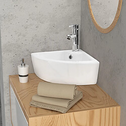 ML-Design Lavabo d'angle en Céramique Blanc, 46 x 33 x 13 cm, Angulaire, avec Bouchon de Vidage Trop-Plein et Trou pour Robinet, Montage Mural ou à Poser, Vasque Lave-Mains Évier sur Plan de Toilette