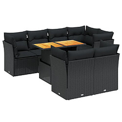 vidaXL Salon de jardin 8 pcs avec coussins noir résine tressée