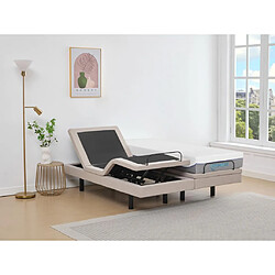 Vente-Unique Lit électrique de relaxation déco + matelas mémoire de forme - 2 x 80 x 200 cm - Tissu - Beige - MENASINA de DREAMEA