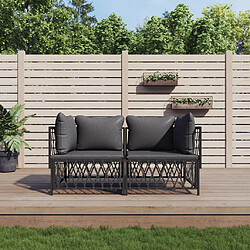 vidaXL Salon de jardin avec coussins 2 pcs anthracite acier