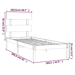 vidaXL Cadre de lit sans matelas marron miel 100x200 cm bois massif pas cher