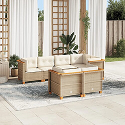 vidaXL Salon de jardin avec coussins 7 pcs beige résine tressée