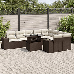 vidaXL Salon de jardin 10 pcs avec coussins marron résine tressée