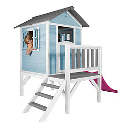 AXI Maison Enfant Beach Lodge XL en Bleu avec Toboggan en Violet | Maison de Jeux en Bois FFC pour Les Enfants | Maisonnette / Cabane de Jeu pour Le Jardin pas cher