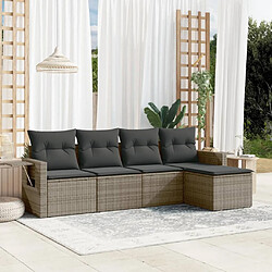 Maison Chic Salon de jardin 5 pcs avec coussins | Ensemble de Table et chaises | Mobilier d'Extérieur gris résine tressée -GKD73759