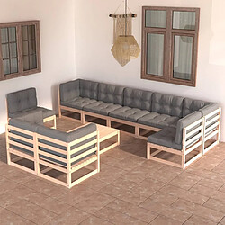 Maison Chic Salon de jardin 10 pcs + coussins - Mobilier/Meubles de jardin - Table et chaises d'extérieur Bois de pin massif -MN16261