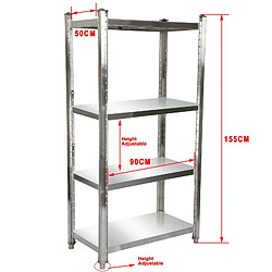 Avis Helloshop26 Étagères en acier affiné 4 surfaces de rangement meuble cuisine 155 cm acier inoxydable 16_0000507