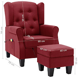 vidaXL Fauteuil de massage avec repose-pied Rouge bordeaux Tissu pas cher