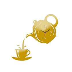 Wewoo Horloge murale 2 PCS Creative DIY Acrylique Tasse À Café Théière 3D Décoratif Cuisine Horloges Murales Salon Salle À Manger Décor À La Maison Or