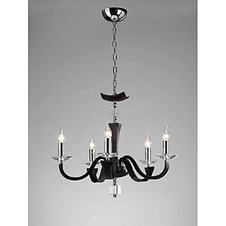 Luminaire Center Suspension Nardini 5 Ampoules chrome poli/Faux cuir noir/cristal