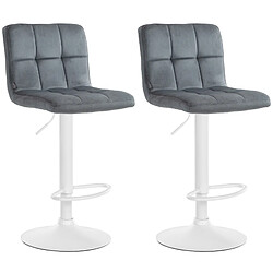 Decoshop26 Lot de 2 tabourets de bar en velours gris foncé avec coutures décoratives pied en trompette métal blanc 10_0004402