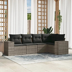 Maison Chic Salon de jardin 5 pcs avec coussins | Ensemble de Table et chaises | Mobilier d'Extérieur gris résine tressée -GKD64038