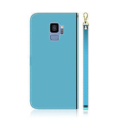 Avis Wewoo Coque Etui à rabat en surface imitation miroir pour Galaxy S9 avec porte-cartes et emplacements cartes ainsi que portefeuille et lanière bleu