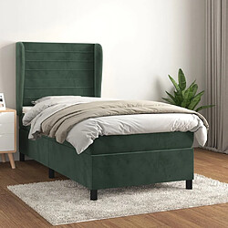 Maison Chic Lit adulte- Lit + matelas,Sommier à lattes de lit avec matelas Vert foncé 90x190 cm -GKD37604