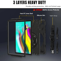 Coque en TPU + Silicone Combo pivotant à 360 degrés en forme de X noir avec béquille et sangle pour votre Samsung Galaxy Tab S5e SM-T720