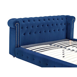 Vente-Unique Lit chesterfield 160 x 200 cm - Velours - Bleu roi + Matelas - TONGERLA pas cher