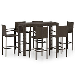 vidaXL Ensemble de bar d'extérieur 7 pcs accoudoir Poly rotin Marron