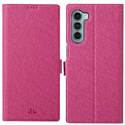 Etui en PU VILI fermeture automatique magnétique avec support et porte-carte rose pour votre Motorola Moto G200 5G