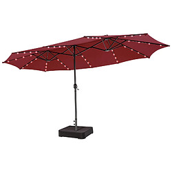 Helloshop26 Parasol double face de 4,70 m avec 48 lumières led base à lester avec sac de sable (non inclus) parasol à manivelle rouge 20_0009009