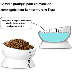 YYHY Gamelle surélevée pour chat de 444ml,gamelle inclinée pour nourriture et eau,bol d'eau en céramique,étanche,motif patte de chat,Blanc pas cher