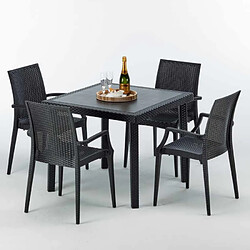 Avis Table Carrée Noire 90x90cm Avec 4 Chaises Colorées Grand Soleil Set Extérieur Bar Café ARM Bistrot Passion, Couleur: Noir