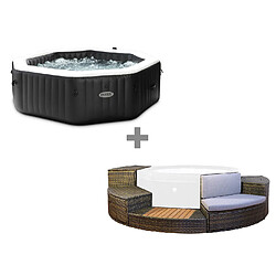 Pack spa gonflable Intex PureSpa Carbone octogonal Bulles et Jets 4 places + Ensemble mobilier