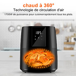 Avis MONMECD Friteuses à air sans huile 5 L,1700W, Minuterie,Écran Tactile Température Réglable,Fenêtre Visible,Airfryer Noir