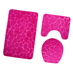 Avis Tapis de bain antidérapant 3 pièces, avec contour, couvercle de couvercle de toilette, coeur, rose rouge