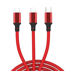 iLike CCI02 Fil Tressé Durable USB 3en1 Ensemble de Câbles USB vers Micro USB / Lightning / Type-C 1m Rouge