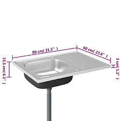 vidaXL Jeu d'évier de cuisine et égouttoir argenté 800x600x155 mm inox pas cher