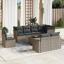 Maison Chic Salon de jardin 9 pcs avec coussins | Ensemble de Table et chaises | Mobilier d'Extérieur gris résine tressée -GKD79505