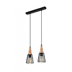 Lumière Suspension Ingrid Bois,acier Noir 2 ampoules 100cm